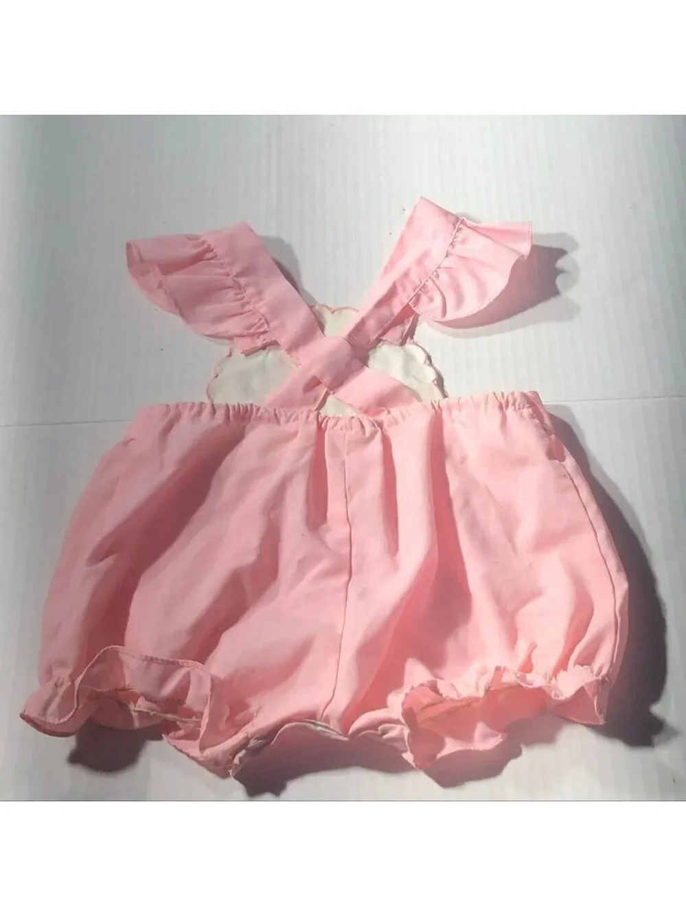 Vintage doll teddy bear outfit pink overalls floral shirt corduroy coat ruffles